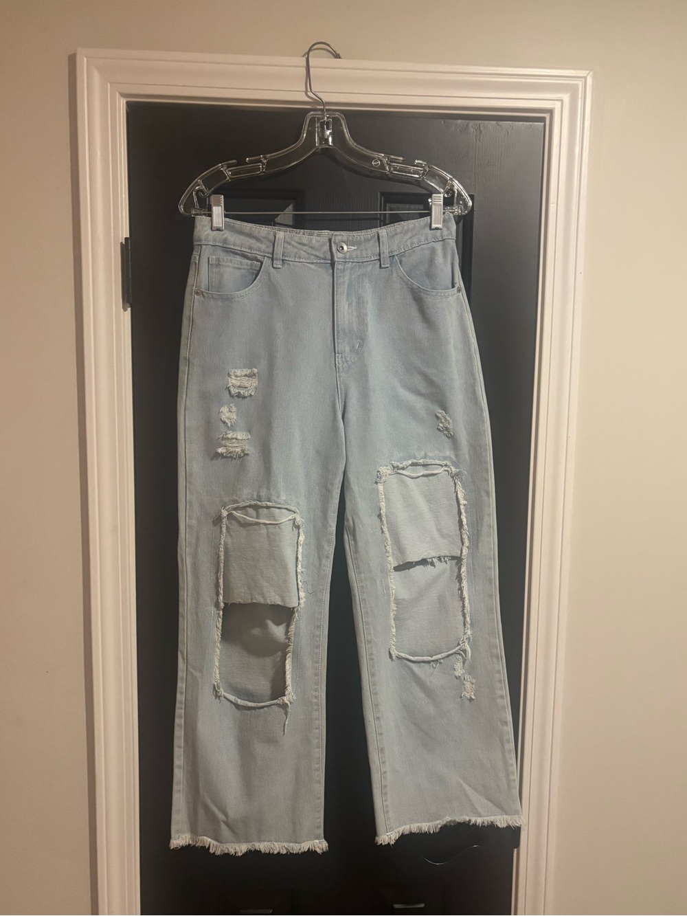 Chelsea & Violet Light Blue Distressed Wide-Leg Jeans